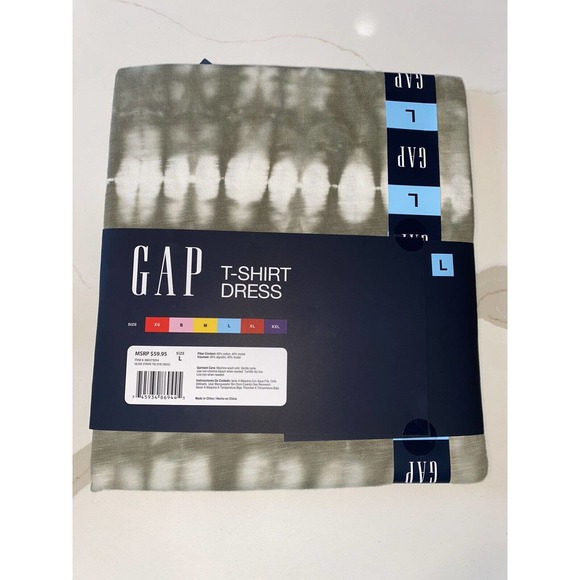 Gap Ladies T-Shirt Dress Olive Stripe Tie Dye L - Picture 2 of 2